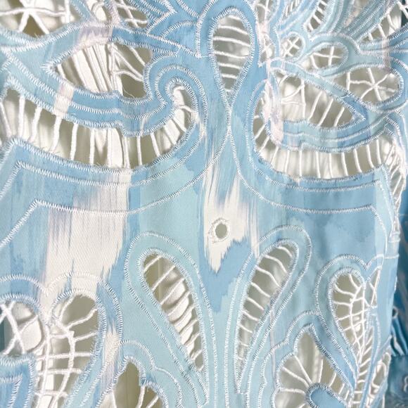 Karen Millen Paisley Lace Cutwork Dress Blue Mini Long Sleeve Sz 10 US - Picture 9 of 15